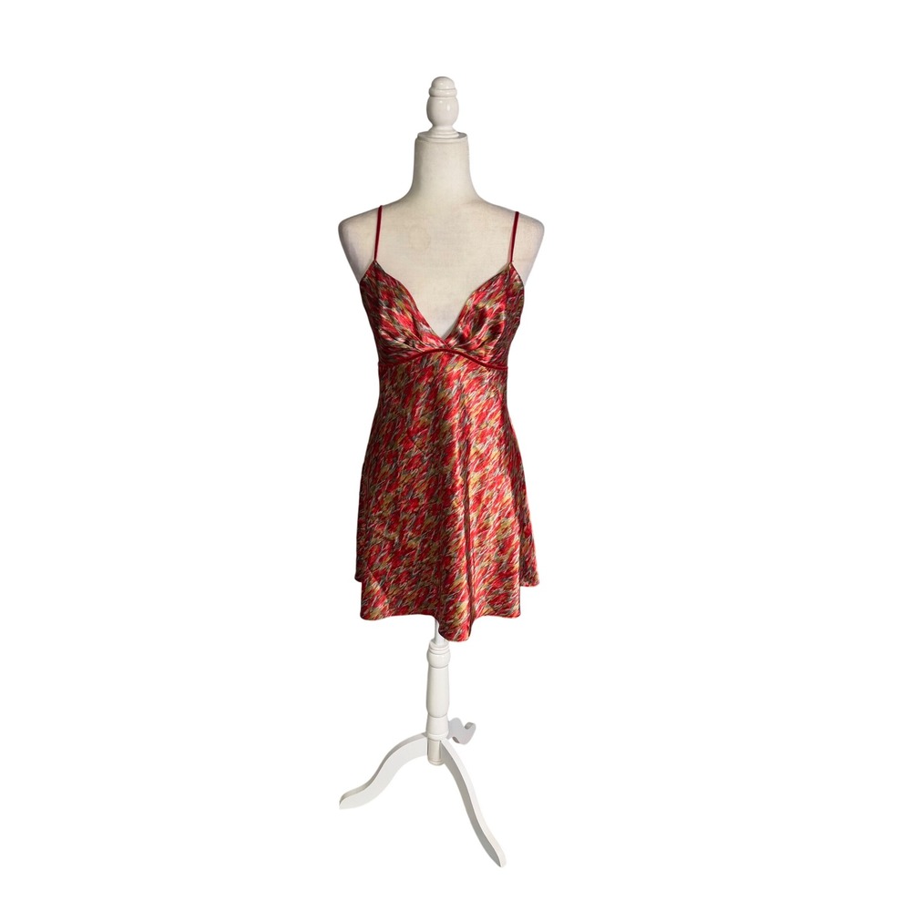 Oscar de la Renta Pink Label Satin Slip Dress Small Red Floral Y2K Lingerie